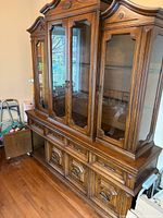 Full view of assembled oak china cabinet hutch