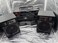 Front view of Magnasonic boombox with both speakers connected