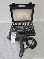 Open Jobmate case showing sockets, ratchets, KMC heat gun in foreground