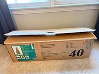 Closed storage box with product information and shipping details