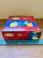 Front view of Holiday Living 25-count C7 string lights box
