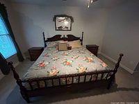 Full view of assembled king bed frame with headboard, footboard, side rails
