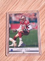Front of 2001 Upper Deck Jerry Rice card in plastic holder