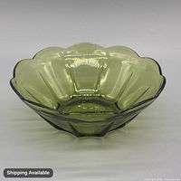 Top view of olive green scalloped glass bowl