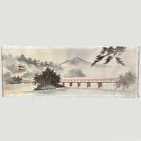 Full view of embroidered Japanese landscape silk panel