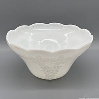 Full view of white milk glass punch bowl