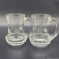 Front view of both etched glass mugs