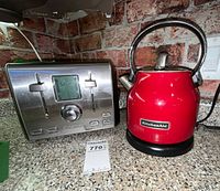 Front view of Cuisinart toaster and KitchenAid kettle together