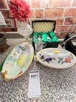 Group shot showing platter, serving dish, crystal vase, boxed glasses
