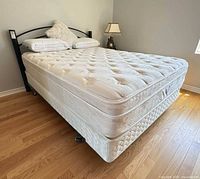 Queen mattress on box spring with bed frame