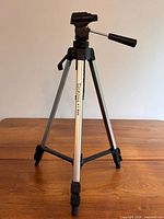 Full view of Giotto VT 806 tripod standing on table, legs extended