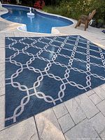 Full view of rug beside pool showing color and pattern