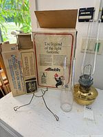 All components with Aladdin boxes, lamp base, two chimneys, stand