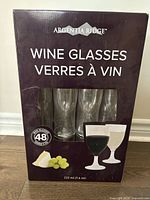 Front of boxed Argentia Ridge 48-count plastic wine glasses