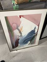 Full view of framed abstract artwork showing colors and frame