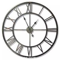 Front view of open-frame round iron wall clock