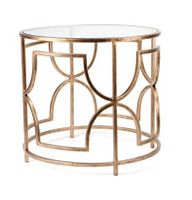 Single table showing brushed gold frame with glass top
