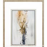First framed abstract print with gold and grey tones