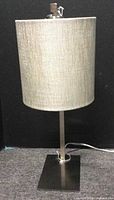Lamp full view standing on carpet backdrop