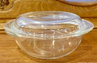 Round clear glass casserole with lid