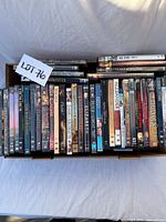 Box of DVDs showing spine titles