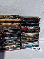 Two stacks of DVDs showing spine titles