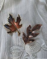Both brooches displayed together on fabric