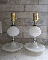 Both milk glass hobnail lamps side by side