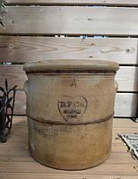 Front view showing 4-gallon mark and B.F. Co. heart stamp
