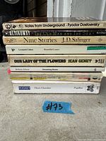 Front view of stacked paperbacks showing spines and titles