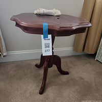 Full view of mahogany pedestal side table