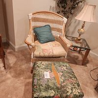 Armchair, ottoman, cushion and pillow overview