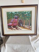 Framed oil landscape painting overall view