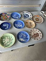 Tabletop view of all decorative plates arranged