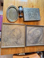 Group view of all five metal items on tabletop