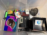 overview of items in clear plastic storage bin