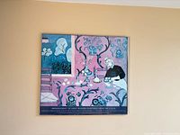 Front view of framed Matisse poster on wall