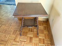 full view of oak side table top and legs