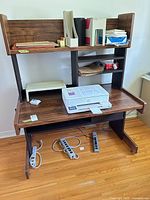 Front view of desk with hutch showing shelves, cubbies and overall design
