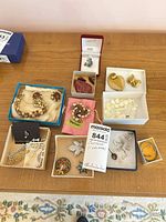 Group shot of all jewelry pieces in open boxes and pouches