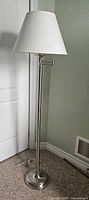 Full view of Ott-Lite brushed nickel floor lamp with shade