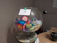 overall view of glass bowl and contents