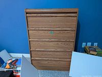 Front view of upright dresser with six drawers