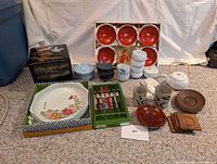 Full lot overview on carpet showing all items