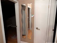 Both mirrors mounted side by side on wall near doors