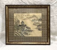 Full view of framed Chinese ink landscape painting