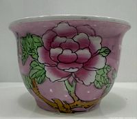 Side view showing hand-painted peony design