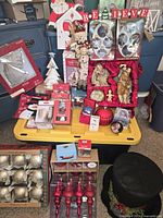 Entire assortment arranged on tote lid showing all items