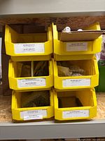Six yellow bins with Hale part labels