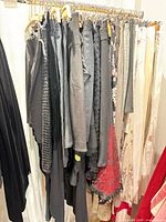 Rack of assorted skirts showing variety of colours and fabrics